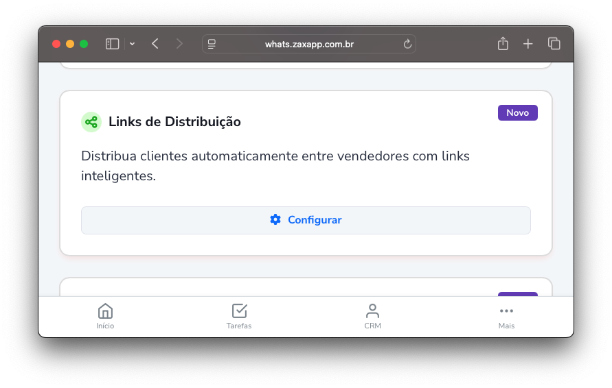 Links de Distribuição do Tailor - Tela mostrando como criar e gerenciar links para distribuir leads entre vendedores automaticamente